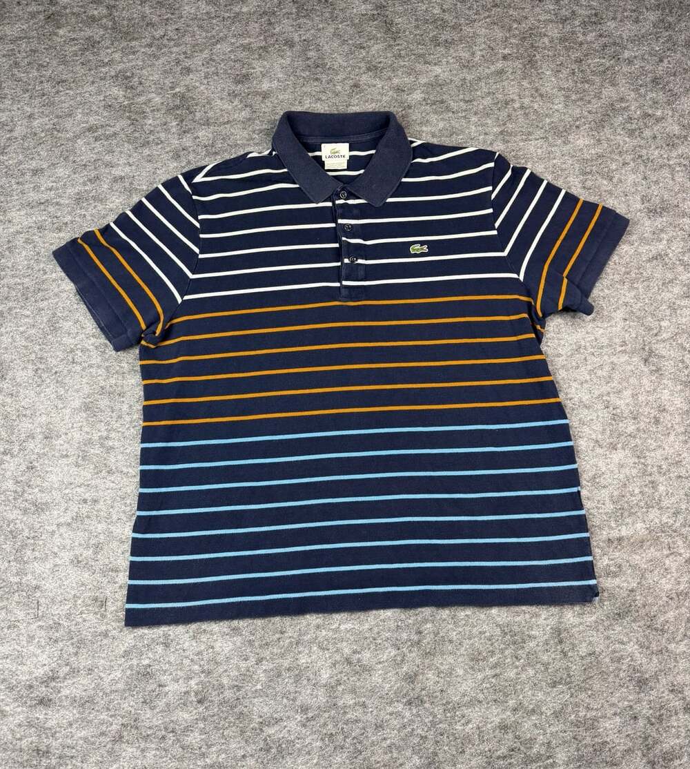 Lacoste Polo Shirt Size 7 Striped Blue Short Sleeve Cotton Size Large